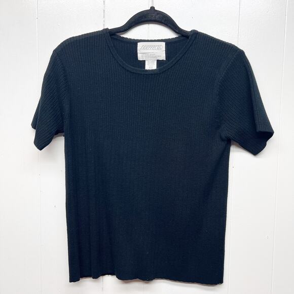 Side Effects Y2K 90s Vintage Ribbed Short Sleeve Black Womens Sweater Size Small - Picture 1 of 6